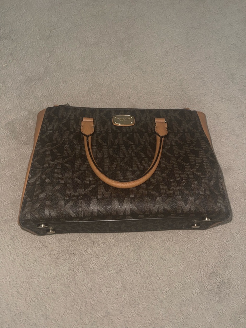 Michael Kors Brown MK Logo Tote with Tan Trim